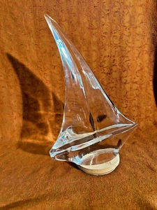 DAUM NANCY CRYSTAL FRANCE ~ H-13.25" X 9.25" SAIL BOAT SIGNED ON BASE~VINTAGE - Picture 1 of 7