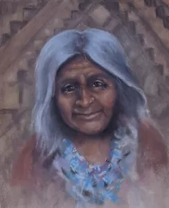 Originale NATIVI AMERICANI INDIANI VECCHIA DONNA FEMMINA carbone gesso pastello disegno - Foto 1 di 3