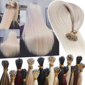 50S Nano Ring Remy Human Hair Extensions 50G Thick Micro Loop Beads Links Bleach - Picture 1 of 37
