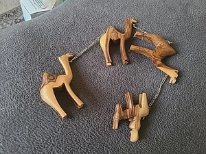 Hand Carved Wooden Camels +Donkey Caravan Set Figures Collectible - Picture 1 of 8