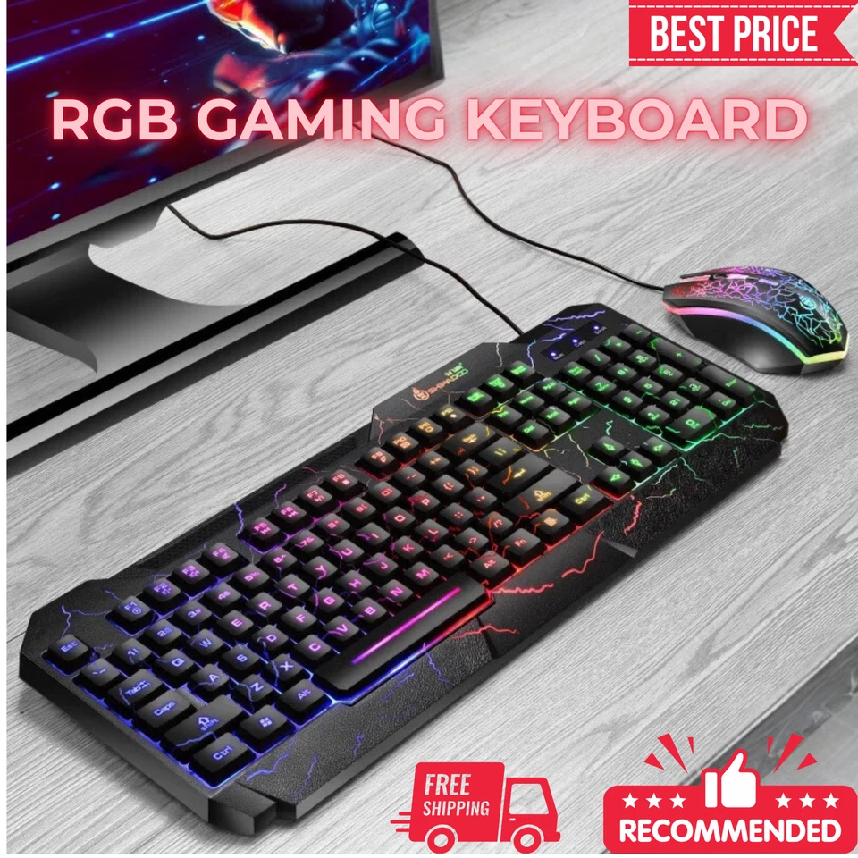 RGB Gaming Keyboard And Mouse Set Waterproof Multicolour Backlit Wired Keyboard - Image 1 of 4