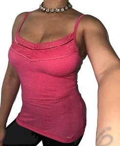 Vintage Hollister Tank Top Y2K Twilightcore Lace Trim Red Coquette Medium - Picture 1 of 4