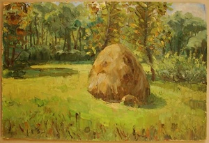 Ukrainian Soviet Oil Painting Impressionism forest haycock sunny day   - Picture 1 of 5