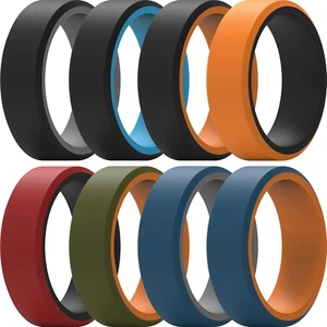 Silicone Rings for Men, Flat Top Angled Edge Two Layers Rubber Engagement Ban... - Picture 1 of 1