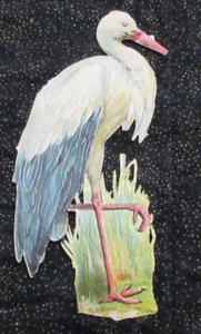 Victorian STORK HERON EGRET Die Cut Scrap; Quite Fragile; 4 1/4" x 2 1/2" - Picture 1 of 4