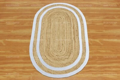 Oval Rug Natural Jute Braided Modern Handmade Carpet Living Room Custom Size Rug - Image 1 of 4