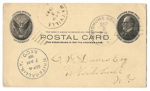 Ketchums Corners to Whitehall, New York 1907 Postal Card UX18, Blue Rcv'd, Doane - Picture 1 of 2