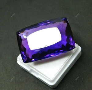 Lab Created Amethyst Gemstone CERTIFIED 82 Ct Purple Huge Cushion Cut - Picture 1 of 12