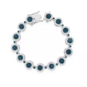 5.52 Ct Round Cut Natural Diamond Cluster Tennis Bracelet Sterling Silver 7" - Picture 1 of 5