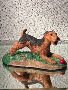 Earl Sherwan Hand Painted Charmstone Airedale Terrier with Ball Vintage ~3”x6” - Picture 1 of 9