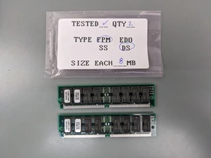 (2) Samsung 8MB FPM SIMMs, 72-pin RAM Memory Sticks (16MB Total) KMM5322000CV-7 - Picture 1 of 3