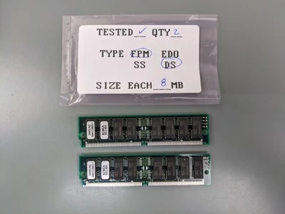 (2) Samsung 8MB FPM SIMMs, 72-pin RAM Memory Sticks (16MB Total) KMM5322000CV-7 - Image 1 of 3