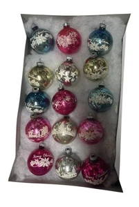 Shiny Brite Schablone Ornament 15er Set Frohe Weihnachten Hirsch Sterne Schlittschuhläufer Kirche - Bild 1 von 12