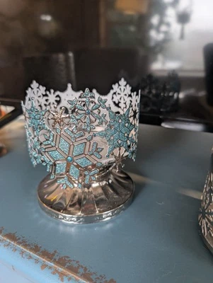 2024 Blue stained glass SNOWFLAKEs 3-WICK CANDLE HOLDER Bath & and Body Works - Image 1 of 4
