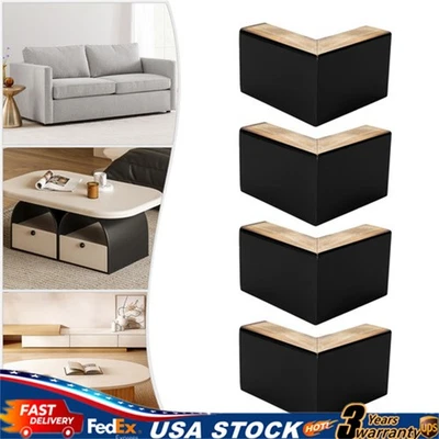 4PC 5.9*3.9" Black Wooden Furniture Legs Pine Wood L-Shaped Table Sofas Feet - Image 1 of 4