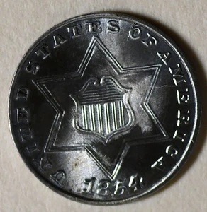 1854 3c Silver Choice UNC - Picture 1 of 2
