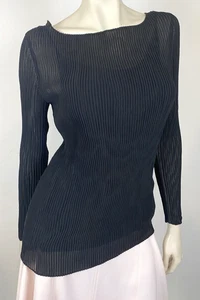 Eileen Fisher Sz M Black Pleated Sheer Chiffon Bateau Neck Top NWT $278 - Picture 1 of 8