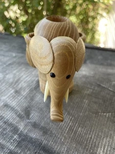 Vintage handcrafted wood elephant toothpick holder MCM Kitchen Bar Decor Trinket - Picture 1 of 9