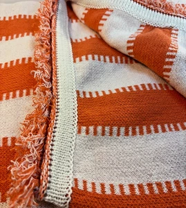 Lightweight Knit Throw 50x60in Orange Stripe Cotton Blanket Machine Wash, 2 left - Picture 1 of 7