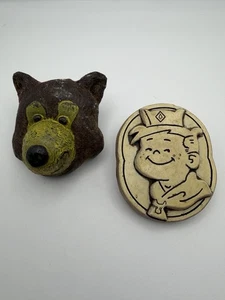 BSA 2 Neckerchief Slides Plaster Cast "Cubby" & Plastic Bear Painted SS-610 - Picture 1 of 9