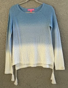 Lilly Pulitzer Women’s Knit Sweater Blue Dip Dye Ombré Pullover Tassel Size XS - Picture 1 of 4