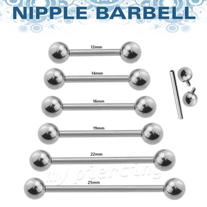 PAIR 16G Surgical Steel Internally Threaded with 5mm Ball Nipple Ring Barbell - Bild 1 von 3