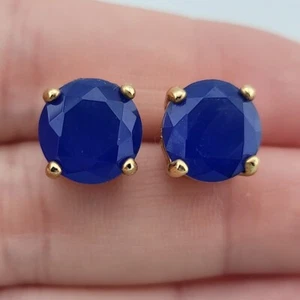 Gumdrop Blue Rhinestone Business Stud Pierced Earrings On Gold Tone - Picture 1 of 9