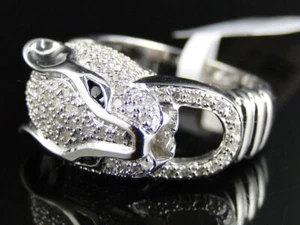 Men's Women's White Gold Plated Diamond Panther Designer Fashion Pinky Ring 1 Ct - Picture 1 of 6