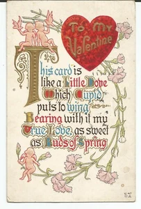 Postcard To My Valentine Poem Cupids Flowers Posted 1914 Nash - Picture 1 of 2