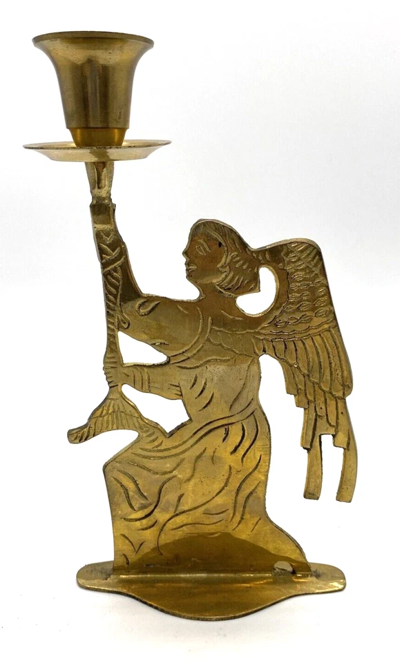 Vintage Double Sided SOLID BRASS Candlestick Holder Christmas Angel - Image 1 of 4