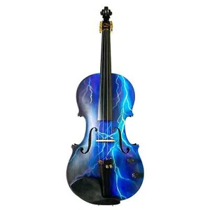 Electric Blue Lightning Violin w Mechanical pegs Bow Case Rosin Strings Set Up - Picture 1 of 8
