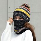 Warmer Pom Bobble Winter Stripe Snow Ski Cap Hat Scarf Mask Set Women Beanie