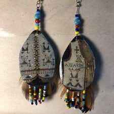 american indian jewelry earrings, hand made , beads and feathers Very light weig