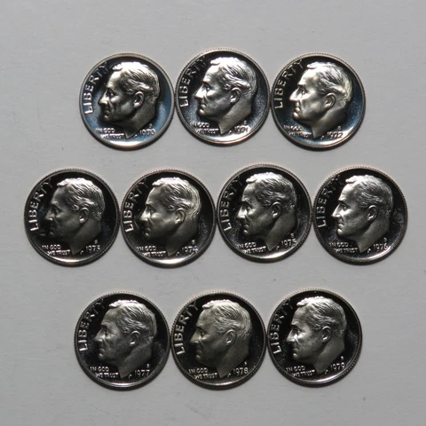 1970-1979 Proof Roosevelt Dimes - 10 Coin Run - 1970s Decade Set Cover