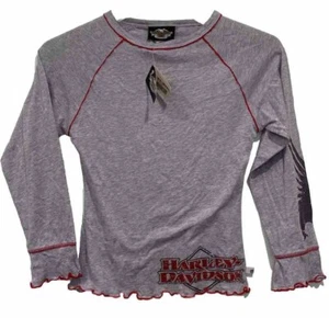 Harley-Davidson Youth Girls Long Sleeve T-shirt Top Ruffle Edge Purple Small S - Picture 1 of 7