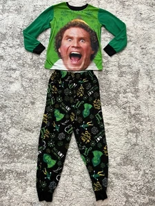 Elf 2 Piece Pajama Set Boys Large Green Holiday Waffle Fleece Graphic Sleepwear - Picture 1 of 10