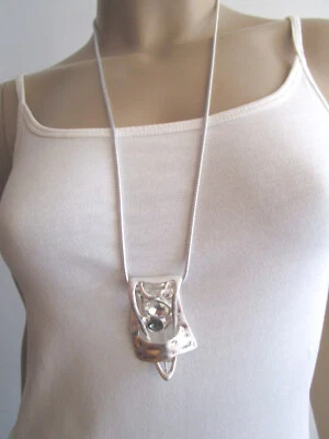 Damen Hals Kette lang Modekette Silber Anhänger Strass Statement Lagenlook üi9 - Bild 1 von 4