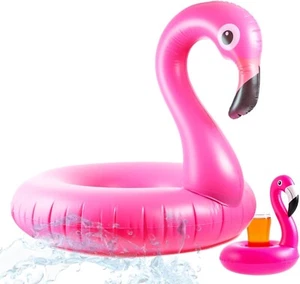 Aufblasbar Flamingo Schwimmring - pink mit 1x Getränkehalter - Pool & Wasser - Bild 1 von 6