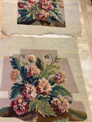 LARGE ANTIQUE NEEDLEPOINT CHAIR COVER TOP & BOTTOM - Image 1 of 4