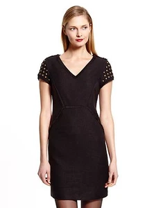 Neu mit Etikett Adrianna Papell schwarzes Tweed-Kleid mit V-Ausschnitt und verzierten Ärmeln, Größe 6 - Bild 1 von 4