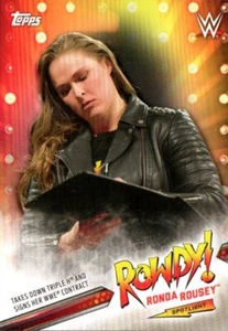 2019 Topps WWE Wrestling Card Rowdy Ronda Rousey Spotlight #3 Triple H Contract - Imagen 1 de 2