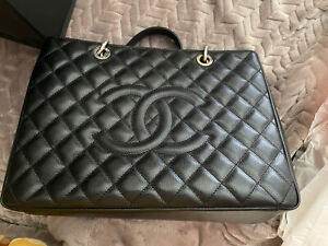 Chanel Black Caviar Leather Grand Shopping Tote with Silver Hardware brand new