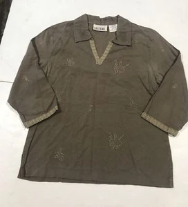 Casey Max Blouse Size M Green Embroidered 3/4 Sleeves 4643 - Picture 1 of 11