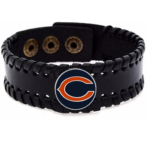Chicago Bears Mens Womens Adjustable Black Leather Bracelet Jewelry Gift D8 Cover