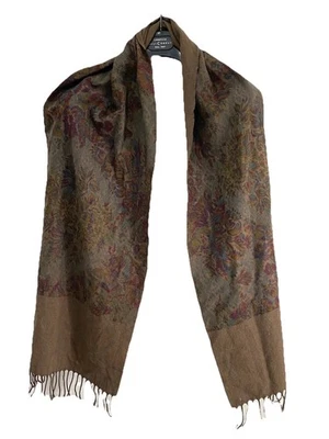 "Bufanda ERMENEGILDO ZEGNA marrón mezcla de cachemir con patrón floral 69""/14"" GC" Foto 1 de 4