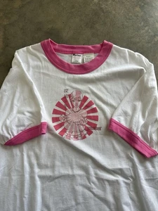 Vintage 2001 Bombshell Comics Pink Ringer Graphic Tee Hook Ups Style T-Shirt L - Picture 1 of 7