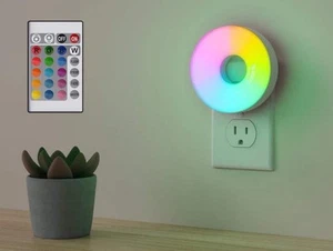 RGBW Color Changing Plug In LED White Night Light with Remote - Picture 1 of 16
