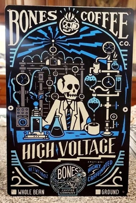 Placa de metal Bones Coffee alta tensão 8x12 polegadas de tamanho nova no pacote - Imagem 1 de 2