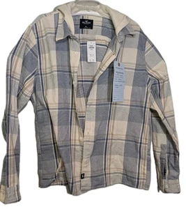 Hollister Flannel Button-Up Shirt Shacket Hoodie. Grunge Y2K Style Mens Size XL - Picture 1 of 16