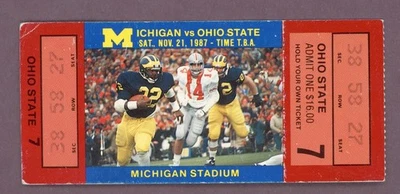 1987 MICHIGAN UM VS OHIO STATE FULL UNUSED FOOTBALL TICKET STUB - Image 1 of 2